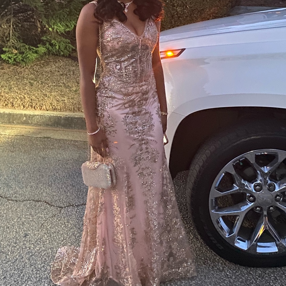 Blush and Gold size 8 Aline Prom Dress. Worn 1 Time!